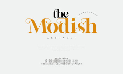 Themodish premium luxury elegant alphabet letters and numbers. Elegant wedding typography classic serif font decorative vintage retro. Creative vector illustration