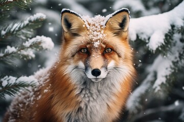 red fox in snow - obrazy, fototapety, plakaty