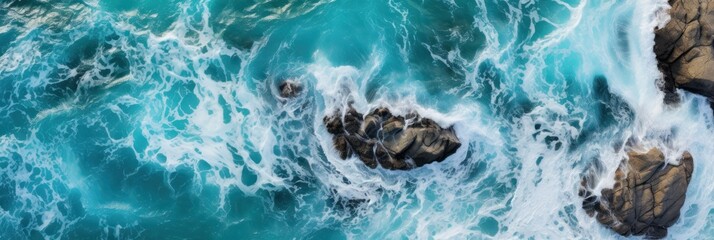 rocky ocean surface in view of rocks and waves, generative AI