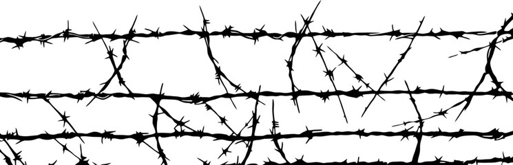 Barbed wire drawing silhouette - obrazy, fototapety, plakaty