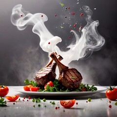 Grilled lamb chop, fresh mutton meat dish - obrazy, fototapety, plakaty