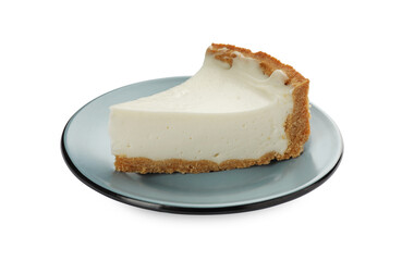 Piece of tasty vegan tofu cheesecake isolated on white