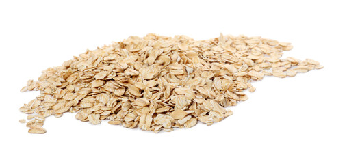 Pile of rolled oats isolated on white