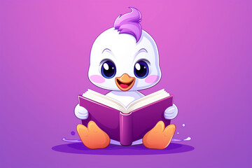 cartoon duck character design reading a book