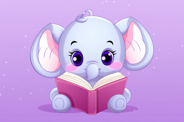 cartoon elephant character design reading a book