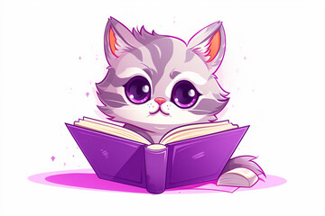 cartoon cat character design reading a book