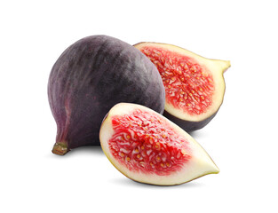 Fresh whole and cut figs isolated on white