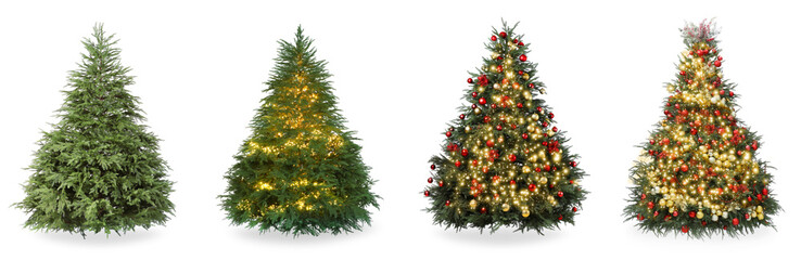 Christmas tree isolated on white, step-by-step decorating