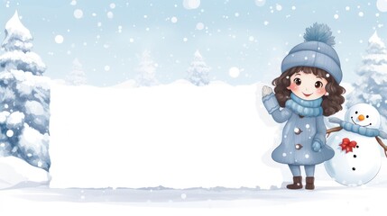 Greeting card template with blank space winter snow theme cartoon children