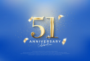 Elegant number 51st with gold glitter on a blue background. Premium vector for poster, banner, celebration greeting.
