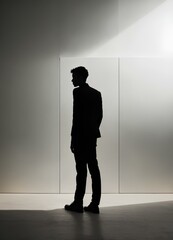 Obraz premium 若い男性のシルエット。ポートレイト写真｜Silhouette of a young man. portrait photography. Generative AI