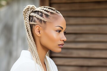 side view of braids hair black woman - obrazy, fototapety, plakaty