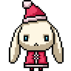 pixel art white rabbit santa