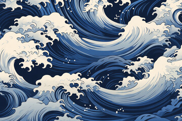 Fototapeta na wymiar Seamless wave lines background shading, oriental wave seamless background