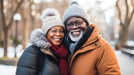 Fototapeta premium African American mature couple sitting in a park