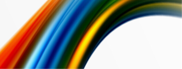 Rainbow color silk blurred wavy line background on white, luxuriously vibrant visually captivating backdrop. Stunning blend of colors reminiscent of rainbow, silky and gracefully blurred wavy pattern