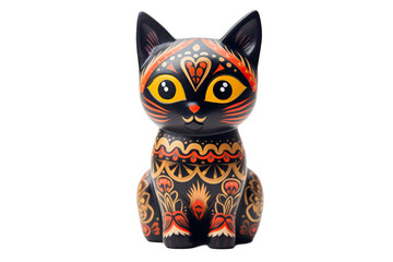 12 animal designations PNG: a figurine of a lovely cat baby, Very cute with colorful designs, Chinese traditional folk mud dog art style, in the style of woodcarvings