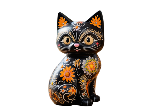 12 animal designations PNG: a figurine of a lovely cat baby, Very cute with colorful designs, Chinese traditional folk mud dog art style, in the style of woodcarvings