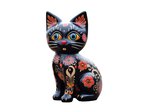 12 animal designations PNG: a figurine of a lovely cat baby, Very cute with colorful designs, Chinese traditional folk mud dog art style, in the style of woodcarvings