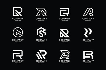 Set of abstract letter R logo design. icons for business of luxury elegant, simple with white color