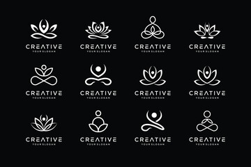 Set of yoga and spa logo design vector icons for business of luxury elegant simple, in white color