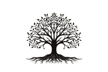 Black silhouette tree with roots. Tree with roots, on  transparency on  transparency  generative AI 