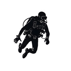 scuba diver in scuba mask silhouette, in the style of human-canvas integration, wetcore, high-angle, supple forms, black, 2D vector, isolated on transparent background Generative AI