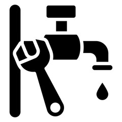 Faucet Installation glyph icon, related to plumbing service, water, oil and gas.