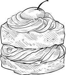 tiramisu cake handdrawn illustration