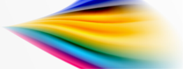 Rainbow color silk blurred wavy line background on white, luxuriously vibrant visually captivating backdrop. Stunning blend of colors reminiscent of rainbow, silky and gracefully blurred wavy pattern