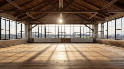 Interior of modern loft with wooden floor and panoramic windows