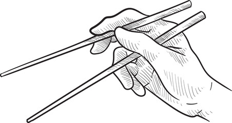 chopsticks hand gesture handdrawn illustration