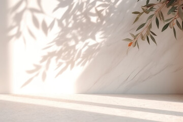 Potted Plant in a White Room with shadows and copy space using generative AI 