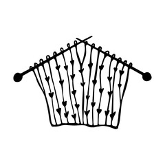 Knitted item with knitting needles on isolated background.Vector doodle illustration.