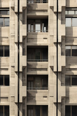 Front Facade of Brutalist Architecture Building Facade, Orthographic View using generative AI 