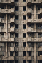 Front Facade of Brutalist Architecture Building Facade, Orthographic View using generative AI 