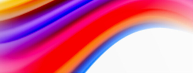 Rainbow color silk blurred wavy line background on white, luxuriously vibrant visually captivating backdrop. Stunning blend of colors reminiscent of rainbow, silky and gracefully blurred wavy pattern