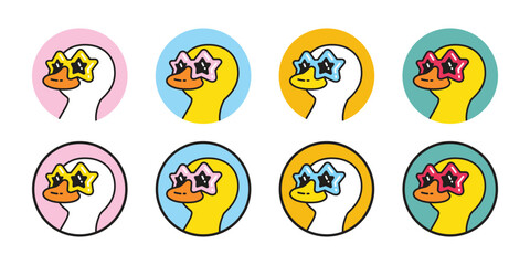 duck vector star sunglasses icon fancy cartoon logo character rubber duck bird chicken symbol doodle isolated illustration design