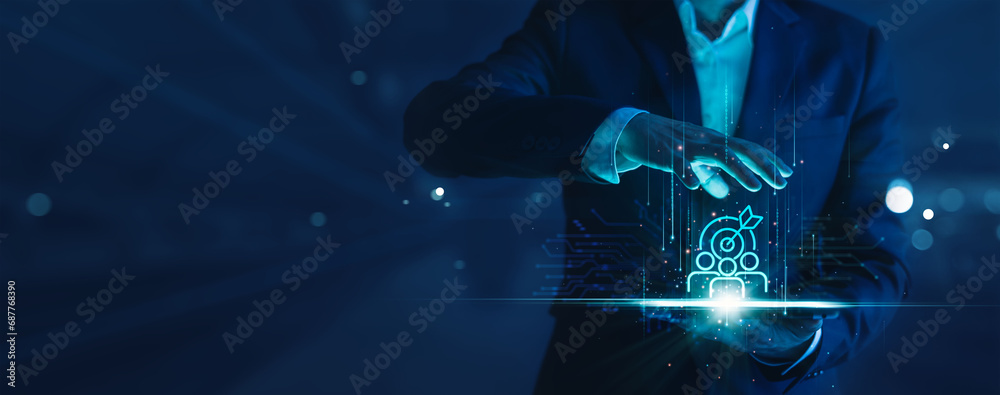 Poster digital marketing, data analysis for performance insight report, target of customer service strategy