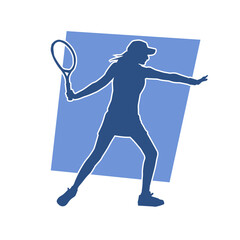 Silhouette of a female tennis sport athlete in action pose. Silhouette of a sporty woman playing tennis sport.