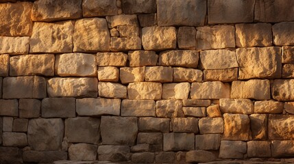 The interplay of light and shadow on the textured surface of an ancient stone wall.