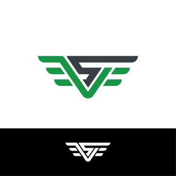letter VS or SV logo design with wings concept