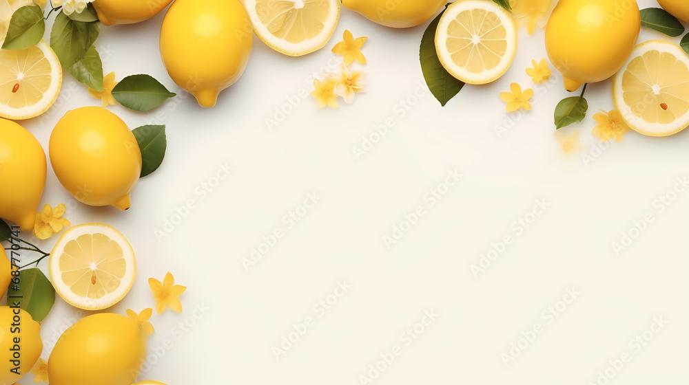 Fototapete top view of lemons a white background with copy space for text
