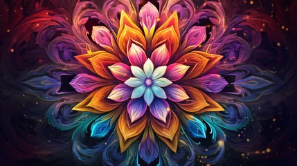 Deurstickers Colorful and intricate mandala patterns merging in a mesmerizing digital artwork © Image Studio
