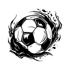 Flaming Soccer Ball Logo Monochrome Design Style