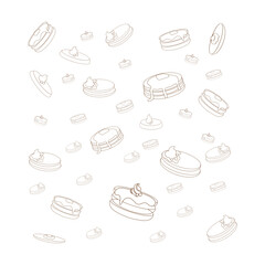 Simple pancake pattern. Vector vintage background pancake drawing. Hand drawn monochrome food illustration. Great for menu, poster or label.