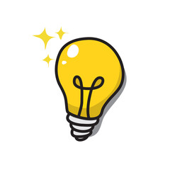 Light bulb with shining light.lamp Cartoon style. Flat style. Hand drawn style. Doodle style. Symbol of creativity, innovation, inspiration, invention and ideas. Vector illustration