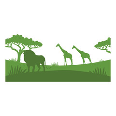Animal silhouette landscape backgorund. Savanna Landscape Africa Vector Silhouette.