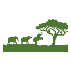 Animal silhouette landscape backgorund. Savanna Landscape Africa Vector Silhouette.