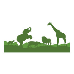 Animal silhouette landscape backgorund. Savanna Landscape Africa Vector Silhouette.